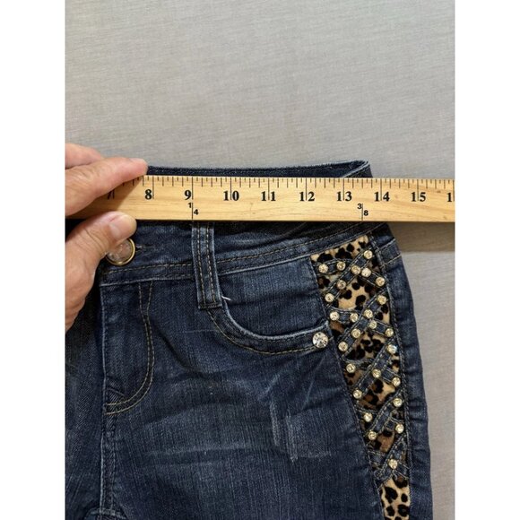 LA Idol Cut Off Denim Shorts Women's 7 Blue Embellished Flap‎ Pocket Studded. - Picture 6 of 9